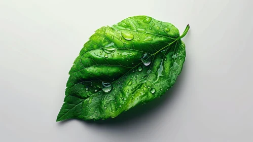 Green Leaf with Water Droplets - Close-up Nature Photography