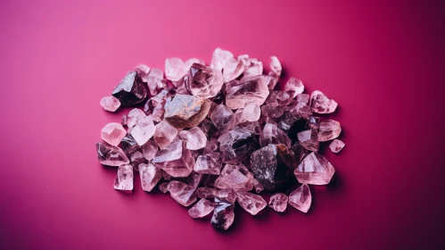 Pink and Purple Quartz Crystals on Deep Pink Background