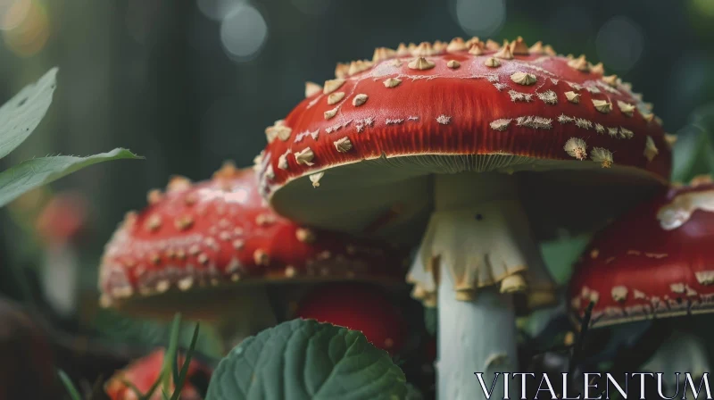 Red Mushroom Close-up in Forest AI Image