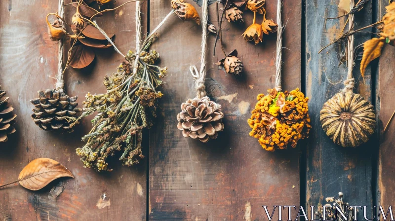 Rustic Dried Plants and Flowers on Wooden Background AI Image