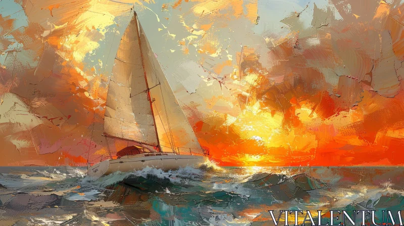 Sailboat in Stormy Sea Painting AI Image