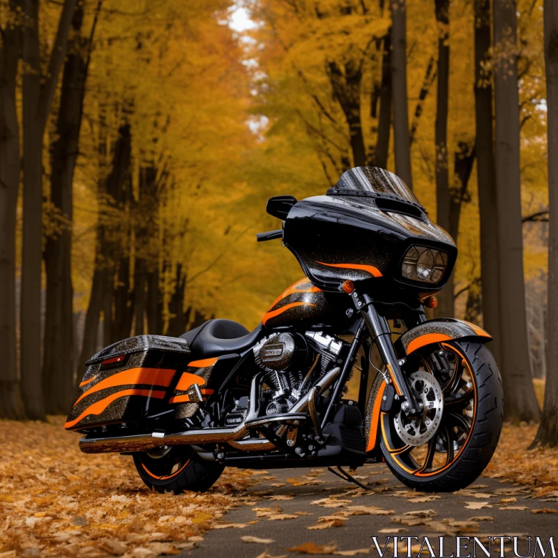 Black and Orange Motorcycle in a Forest | Painterly Lines | 32k UHD AI Image