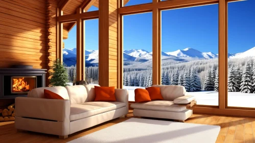 Cozy Living Room with Fireplace and Mountain View