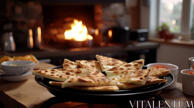 AI ART Delicious Cheese Quesadillas by the Fireplace