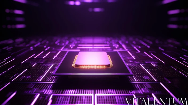 Glowing Purple CPU on Futuristic Motherboard - 3D Rendering AI Image