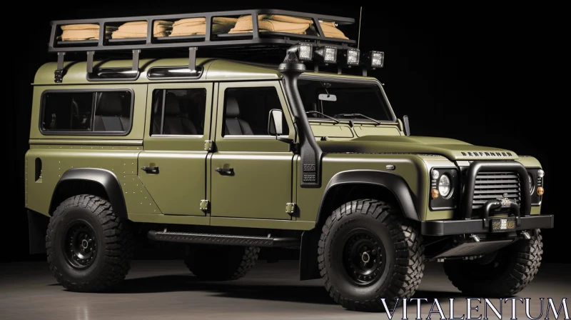 AI ART Green Land Rover with Bold Structural Designs and Whimsical Elements