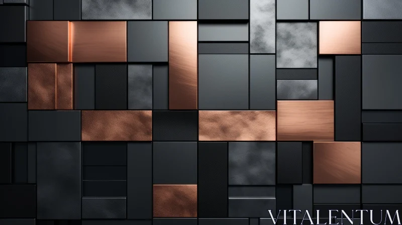 AI ART Intriguing 3D Rendering of Black and Copper Tile Wall