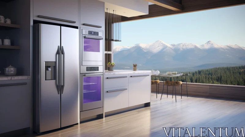 Modern Kitchen with Mountain View AI Image