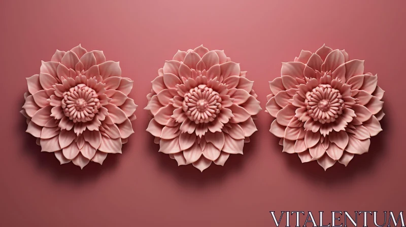 Pink Flowers 3D Render on Pink Background AI Image
