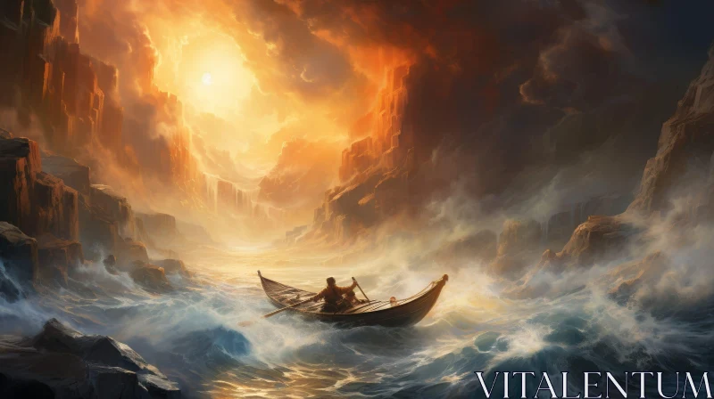 Rowing in the Storm: Captivating Sea Painting AI Image