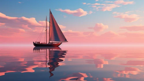 Tranquil Seascape with Sailboat and Sunlight