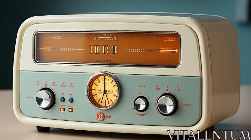 AI ART Vintage Retro Radio with Clock on Wooden Table