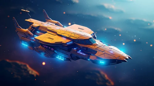 Yellow Spaceship in Space