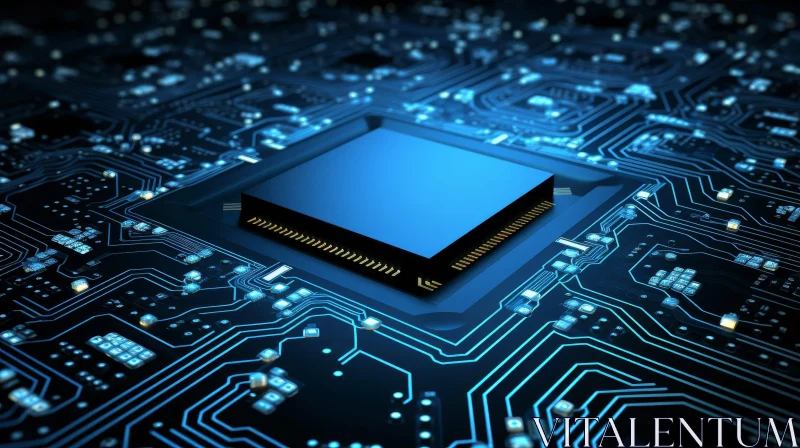 Blue Computer Chip Close-up Technology AI Image