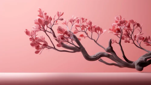 Pink Tree Branch 3D Rendering | Elegant Pink Leaves