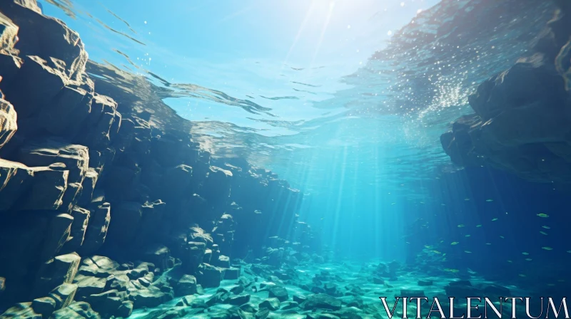 Crystal Clear Underwater Scene with Sunlight and Fish AI Image
