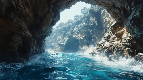 Enigmatic Sea Cave Landscape with Crystal-Clear Waters