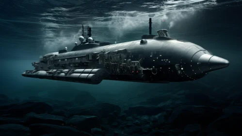 Exploring the Depths: Dark Gray Submarine Underwater