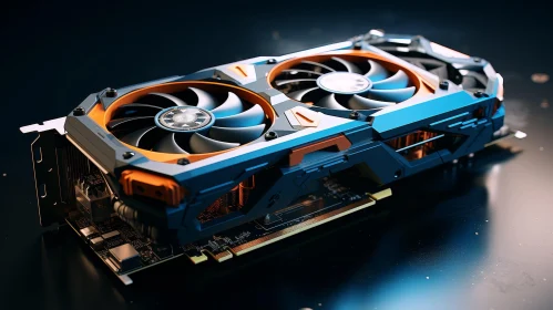 Modern Graphics Card with Blue and Orange Fans
