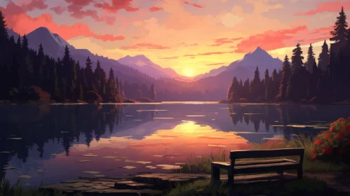 Tranquil Sunset Landscape Painting