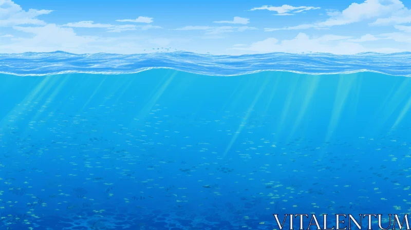 Underwater Scene Digital Painting | Sunlight and Fish AI Image