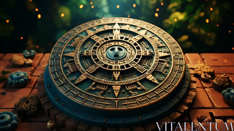 Ancient Mayan Calendar 3D Rendering in Jungle Setting AI Image