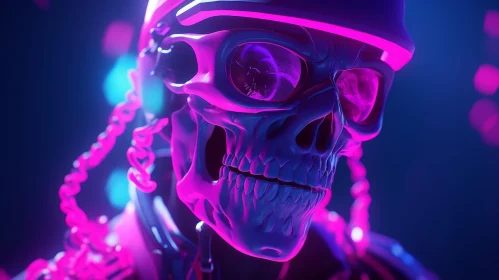Glowing Neon Skull 3D Rendering