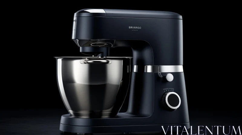 Modern Black Stand Mixer with Stainless Steel Bowl AI Image