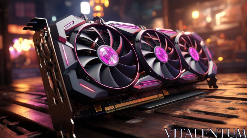 Modern Graphics Card with Purple LED Fans AI Image