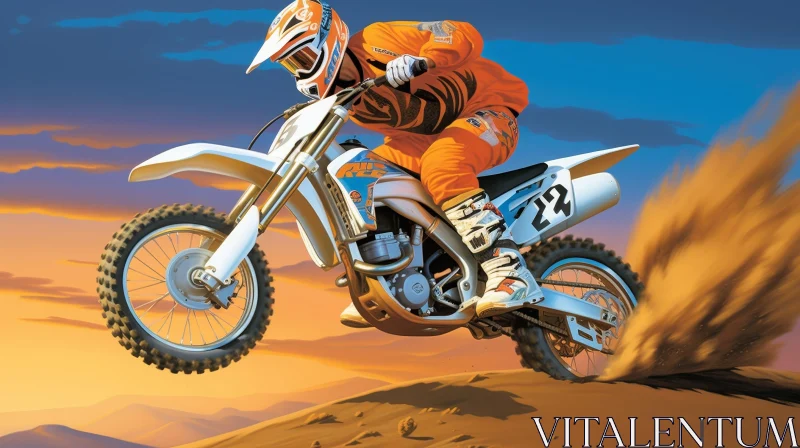 Motocross Rider Jumping Over Sand Dune AI Image