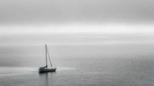 Mysterious Black and White Sailing Boat in Calm Sea