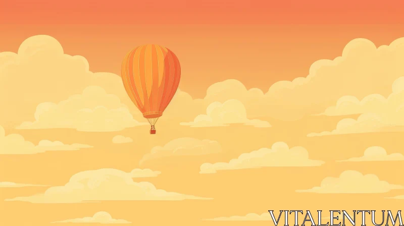 AI ART Orange Hot Air Balloon Cartoon in Sky with Clouds
