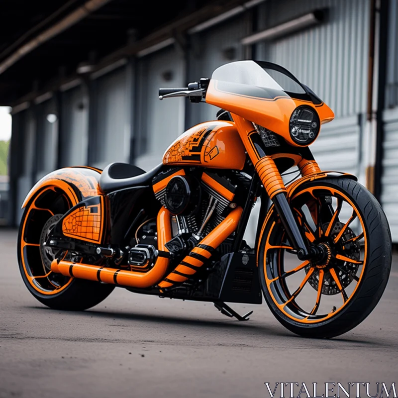 Orange Motorcycle with Industrial Aesthetics - Stunning Image AI Image