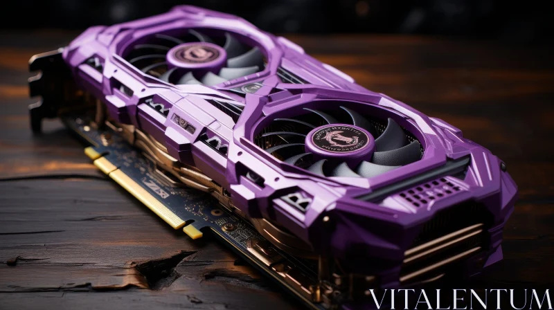 AI ART Purple and Black Graphics Card on Wooden Surface