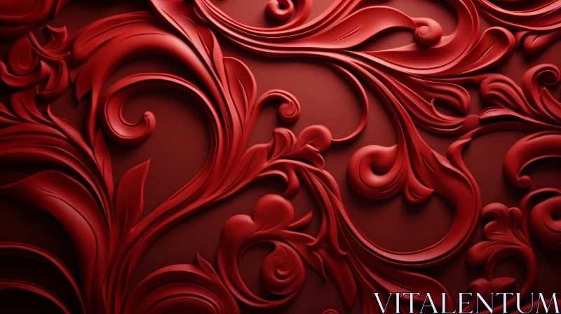 AI ART Red Floral Pattern - Luxurious 3D Rendering