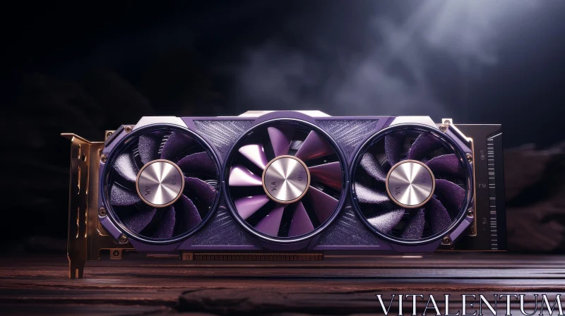 Sleek Modern Graphics Card with Purple and Gold Fans AI Image
