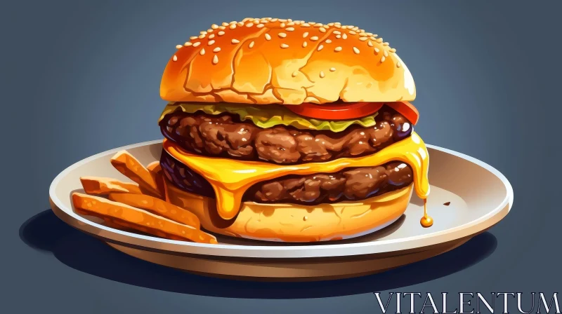 AI ART Tempting Burger and Crispy Fries Photo