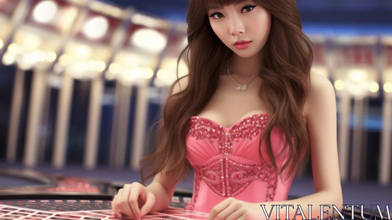 Young Woman at Casino Roulette Table AI Image