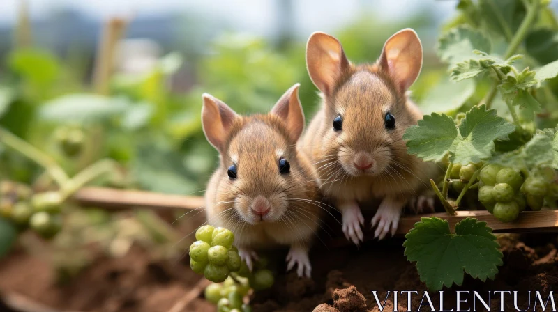 Adorable Field Mice in Green Vineyard AI Image