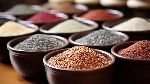 Artistic Ceramic Bowls with Grains and Spices