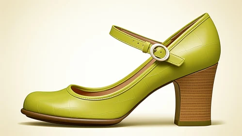 Green Leather Women's Shoe with Heel