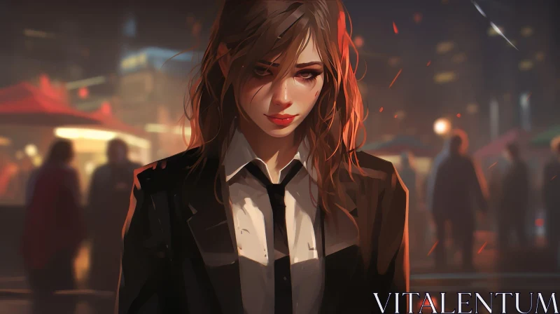 Intense Portrait of a Young Woman in Black Suit Jacket AI Image