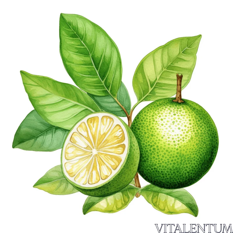 Lemon Fruit and Leaves Illustration | Traditional Vietnamese Style AI Image