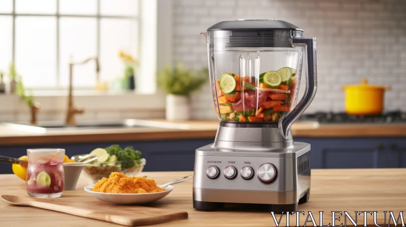 AI ART Modern Kitchen Blender with Fruits and Vegetables