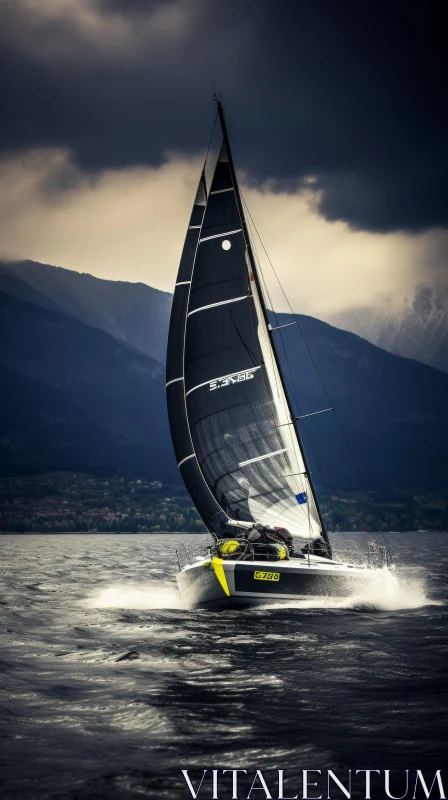 Speeding Sailboat on Lake - Dramatic Scene AI Image