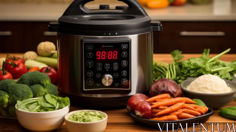 AI ART Stainless Steel Pressure Cooker with Vegetables