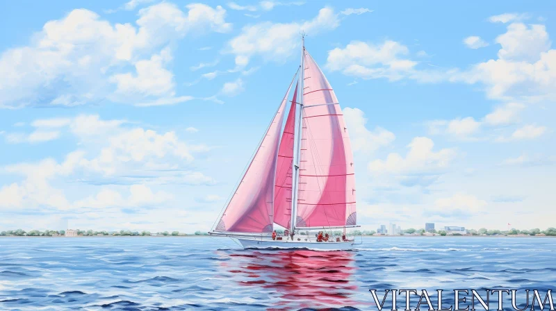 AI ART Tranquil Sailboat Painting on Blue Sea