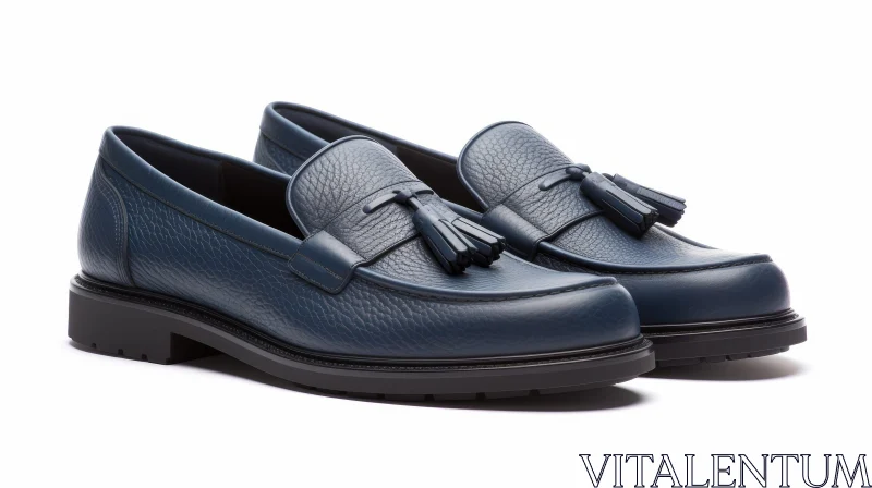 AI ART Blue Leather Loafers with Tassels - Stylish Footwear