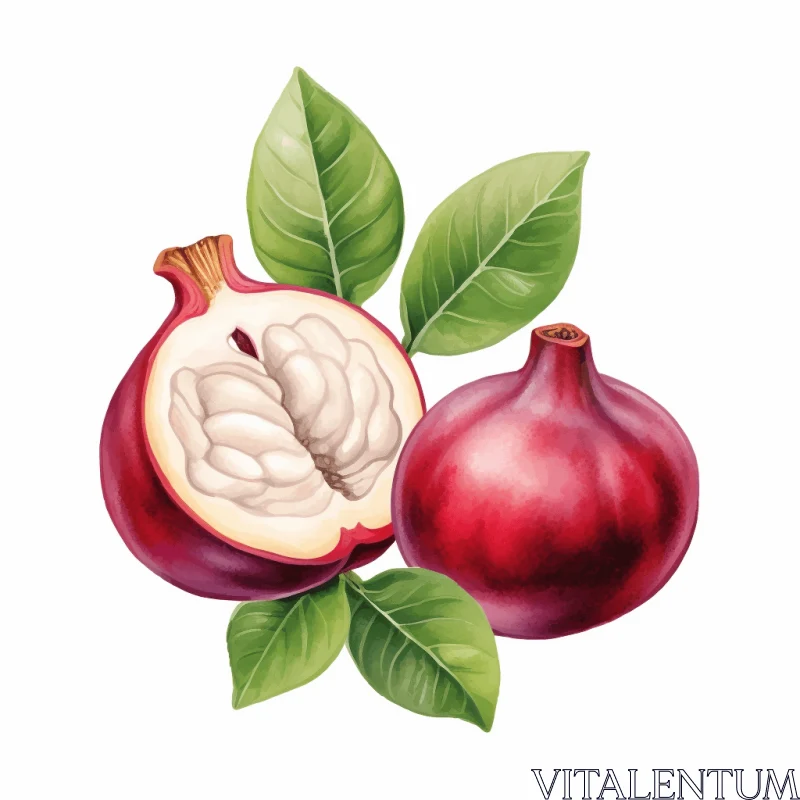 Captivating Pomegranate: A Botanical Illustration on a White Background AI Image