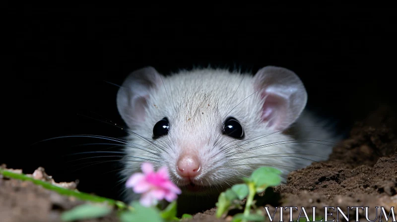 Close-up of a Curious White Mouse in Nature AI Image